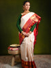 Soft Ivory Traditional Butta Zari Woven Design Pure Kanchipuram Silk Bridal Saree with Contrast  Double Zari Border