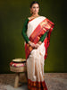 Soft Ivory Traditional Butta Zari Woven Design Pure Kanchipuram Silk Bridal Saree with Contrast  Double Zari Border