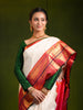 Soft Ivory Traditional Butta Zari Woven Design Pure Kanchipuram Silk Bridal Saree with Contrast  Double Zari Border