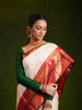 Soft Ivory Traditional Butta Zari Woven Design Pure Kanchipuram Silk Bridal Saree with Contrast  Double Zari Border