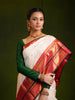 Soft Ivory Traditional Butta Zari Woven Design Pure Kanchipuram Silk Bridal Saree with Contrast  Double Zari Border