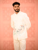 Soft Ivory White Birds Motif Mirror Embellished Design Viscose Men's Suit with Unstitched Pant
