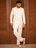 Soft Ivory White Geometric Mirror Embroidered Design Cotton Men's Sherwani Suit with Matching Pant