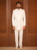 Soft Ivory White Geometric Mirror Embroidered Design Cotton Men's Sherwani Suit with Matching Pant