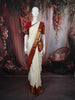 Soft Ivory White Peacock Butta Zari Woven Design Pure Kanchipuram Silk Saree with Contrast Motif Zari Border