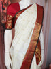Soft Ivory White Peacock Butta Zari Woven Design Pure Kanchipuram Silk Saree with Contrast Motif Zari Border