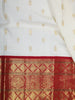 Soft Ivory White Peacock Butta Zari Woven Design Pure Kanchipuram Silk Saree with Contrast Motif Zari Border