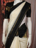 Soft Ivory White Woven Design Pure Kanchipuram Silk Saree with Contrast Temple Zari Border