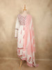 Soft Ivory White with Coral Pink Floral Printed Design Cotton Anarkali Salwar Suit with Dupatta