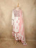 Soft Ivory White with Coral Pink Floral Printed Design Cotton Anarkali Salwar Suit with Dupatta