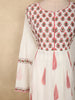 Soft Ivory White with Coral Pink Floral Printed Design Cotton Anarkali Salwar Suit with Dupatta