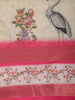 Soft Ivory and Pink Floral Vine Printed Design Chiffon Saree with Contrast Zari Border