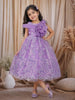 Soft Lavender Butterfly Sequins and Glitter Embroidered Design Net Kids Gown
