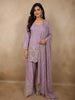 Soft Lavender Floral Sequins and Beads Embroidered Design Satin Palazzo Suit with Dupatta