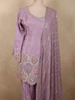 Soft Lavender Floral Sequins and Beads Embroidered Design Satin Palazzo Suit with Dupatta
