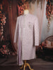Soft Lavender Floral Vine Thread Embroidered Design Jacquard Sherwani Suit with Dupatta