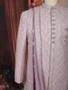 Soft Lavender Floral Vine Thread Embroidered Design Jacquard Sherwani Suit with Dupatta