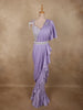 Soft Lavender Lilac Solid Design Satin Ruffled Layered Drape Ready to Wear Draped Saree with Designer Blouse