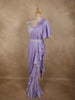 Soft Lavender Lilac Solid Design Satin Ruffled Layered Drape Ready to Wear Draped Saree with Designer Blouse