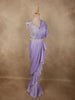 Soft Lavender Lilac Solid Design Satin Ruffled Layered Drape Ready to Wear Draped Saree with Designer Blouse