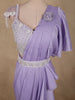 Soft Lavender Lilac Solid Design Satin Ruffled Layered Drape Ready to Wear Draped Saree with Designer Blouse