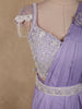 Soft Lavender Lilac Solid Design Satin Ruffled Layered Drape Ready to Wear Draped Saree with Designer Blouse