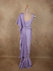 Soft Lavender Lilac Solid Design Satin Ruffled Layered Drape Ready to Wear Draped Saree with Designer Blouse