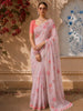 Soft Lavender Pink Floral Vine Sequins Embroidered Design Chiffon Fancy Saree with Lace Border