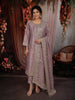 Soft Lilac Floral Sequins and Zari Embroidered Design Tissue Silk Straight Cut Salwar Suit with Dupatta