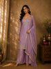 Soft Lilac Lavender Floral Zari Embroidered Design Organza Palazzo Suit