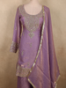 Soft Lilac Lavender Floral Zari Embroidered Design Organza Palazzo Suit