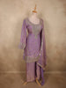 Soft Lilac Lavender Floral Zari Embroidered Design Organza Palazzo Suit