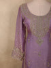 Soft Lilac Lavender Floral Zari Embroidered Design Organza Palazzo Suit