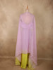 Soft Lilac Lavender and Lime Green Sequins And Beads Embroidered Design Satin Indo Western Skirt Top