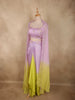Soft Lilac Lavender and Lime Green Sequins And Beads Embroidered Design Satin Indo Western Skirt Top