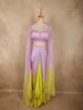 Soft Lilac Lavender and Lime Green Sequins And Beads Embroidered Design Satin Indo Western Skirt Top