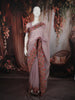 Soft Lilac Striped Zari Embroidered Design Pure Tissue Silk Party Wear Saree with Birds Motif Thread Work Border