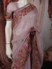 Soft Lilac Striped Zari Embroidered Design Pure Tissue Silk Party Wear Saree with Birds Motif Thread Work Border