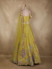 Soft Lime Yellow Heavy Sequins and Beads Embroidered Design Net Lehenga With Dupatta