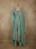 Soft Mint Aqua Green Floral Sequins Embroidered Design Tissue Banarasi Palazzo Suit with Dupatta