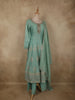 Soft Mint Aqua Green Floral Sequins Embroidered Design Tissue Banarasi Palazzo Suit with Dupatta
