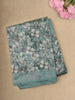 Soft Misty Aqua Blue Floral Printed Design Linen Cotton Saree
