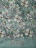 Soft Misty Aqua Blue Floral Printed Design Linen Cotton Saree