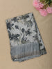 Soft Misty Grey Floral Printed Design Mixed Cotton Saree with Zari Border