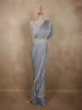 Soft Misty Grey Solid Design Satin Ruffled Layered Drape Ready to Wear Draped Saree with Designer Hip Belt and  Blouse