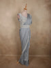 Soft Misty Grey Solid Design Satin Ruffled Layered Drape Ready to Wear Draped Saree with Designer Hip Belt and  Blouse