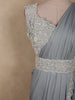 Soft Misty Grey Solid Design Satin Ruffled Layered Drape Ready to Wear Draped Saree with Designer Hip Belt and  Blouse