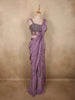 Soft Muted Mauve Lavender Solid Design Satin Ready To Wear Saree with Designer Blouse