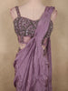 Soft Muted Mauve Lavender Solid Design Satin Ready To Wear Saree with Designer Blouse