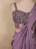 Soft Muted Mauve Lavender Solid Design Satin Ready To Wear Saree with Designer Blouse